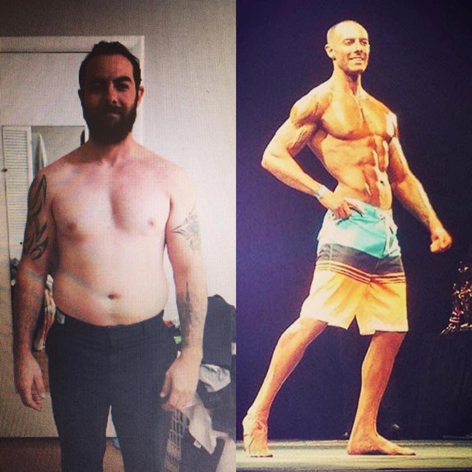 My client Aaron went from dad bod to stepping on stage and winning a local bodybuilding competition in 1 year of training with me