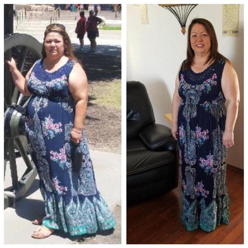 My client Yvette tried on the same dress, wearing it with more confidence after dropping 40+ lbs through her program.